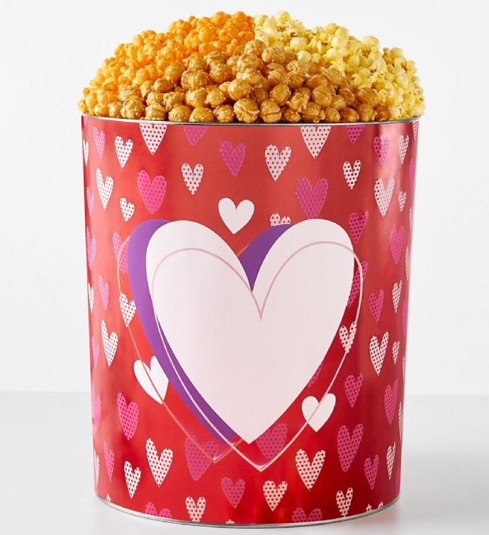 Forever Hearts 6 1/2 Gallon 3 Flavor Popcorn Tin